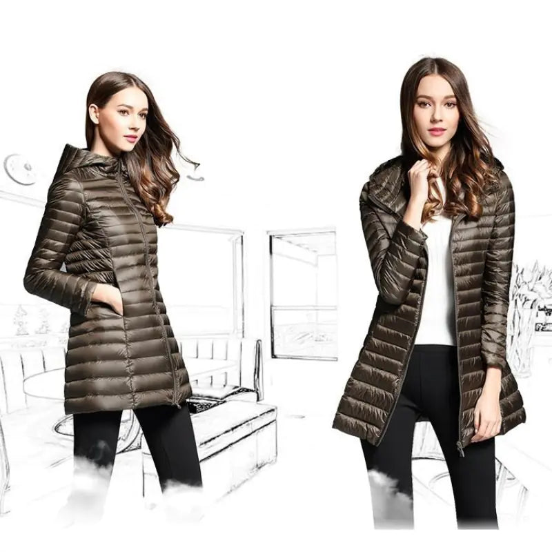 Lightweight Women's Hooded Down Jacket for Winter Wear