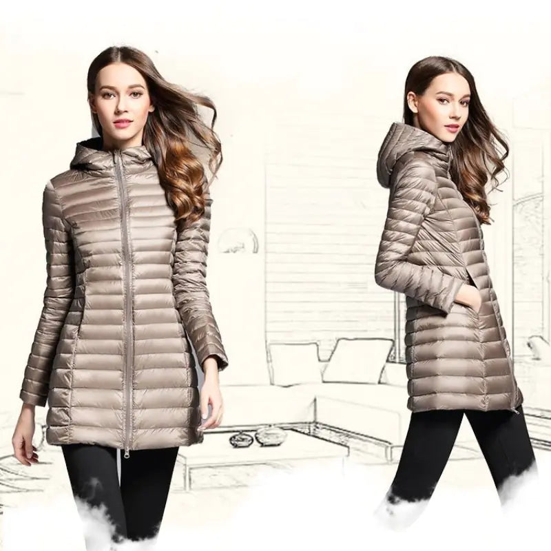 Lightweight Women's Hooded Down Jacket for Winter Wear