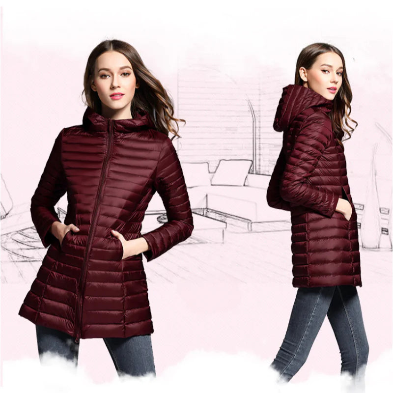 Lightweight Women's Hooded Down Jacket for Winter Wear