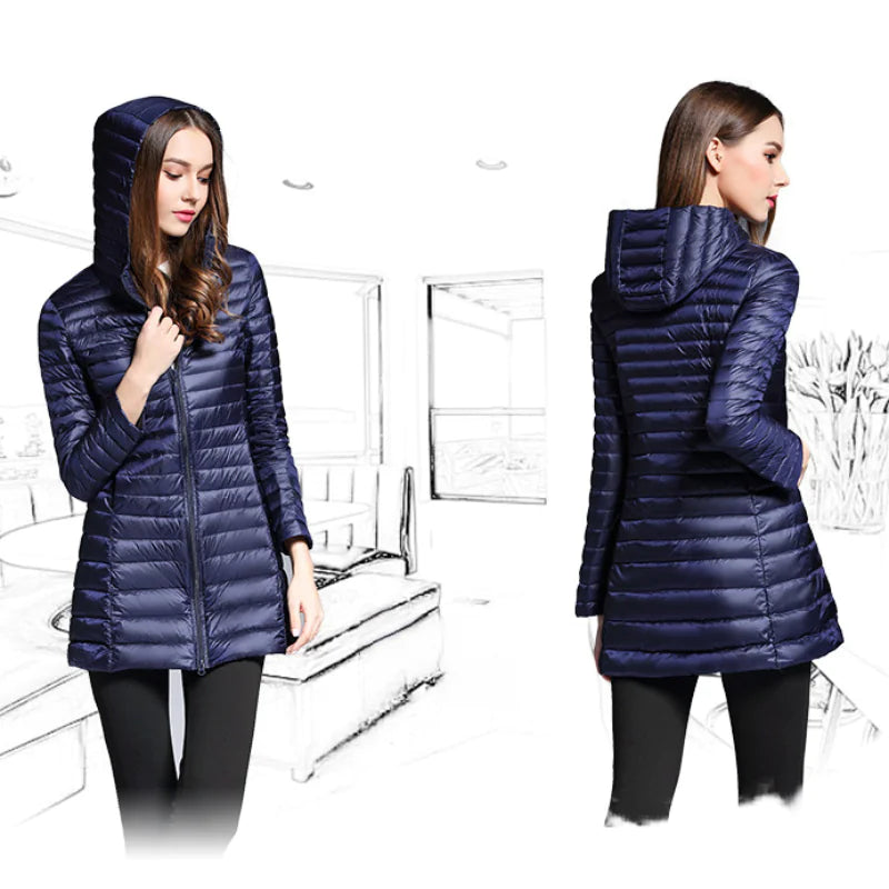 Lightweight Women's Hooded Down Jacket for Winter Wear
