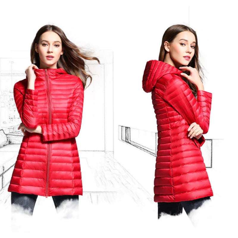 Lightweight Women's Hooded Down Jacket for Winter Wear