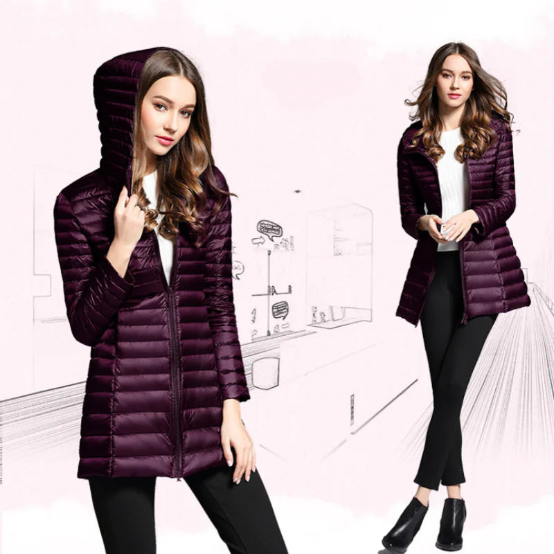 Lightweight Women's Hooded Down Jacket for Winter Wear