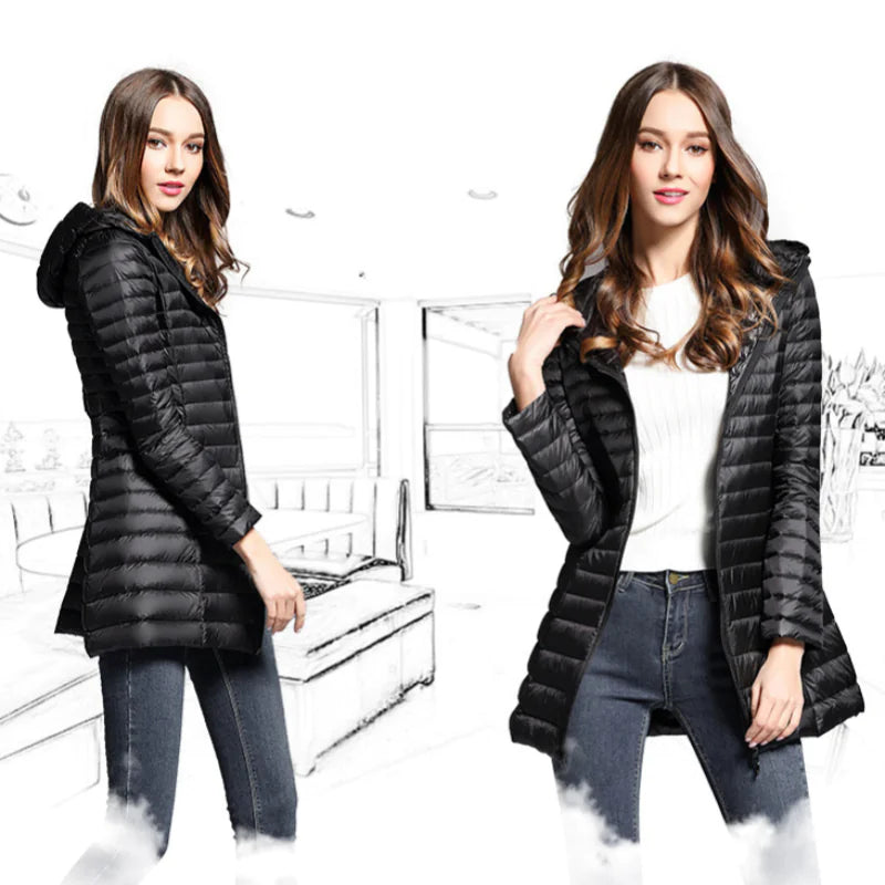Lightweight Women's Hooded Down Jacket for Winter Wear