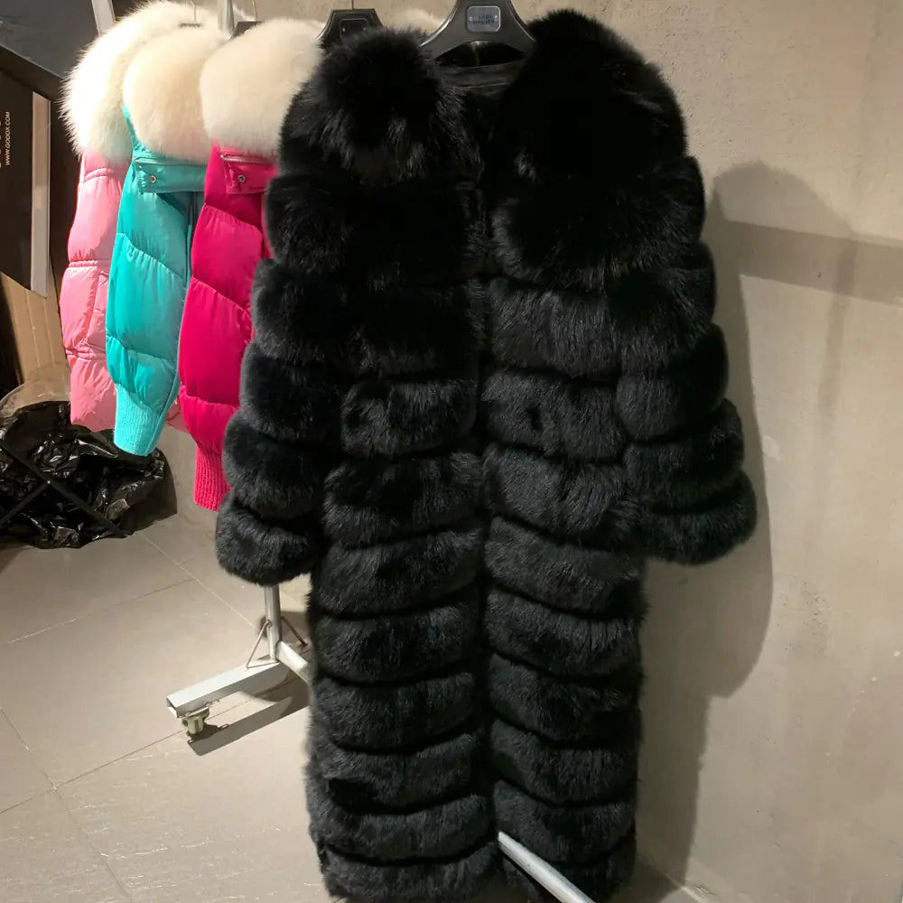 X-Long Real Fox Fur Coat for Women - Warm Winter Wear
