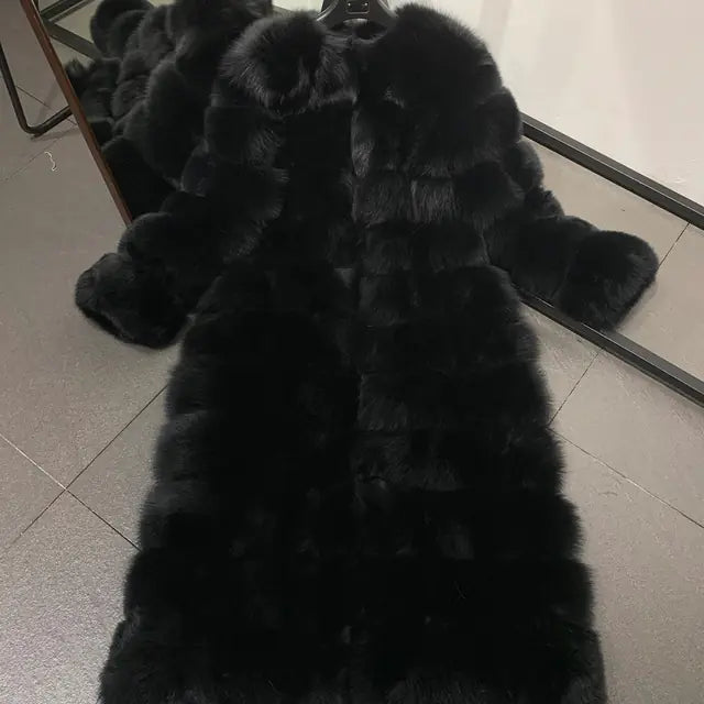 X-Long Real Fox Fur Coat for Women - Warm Winter Wear