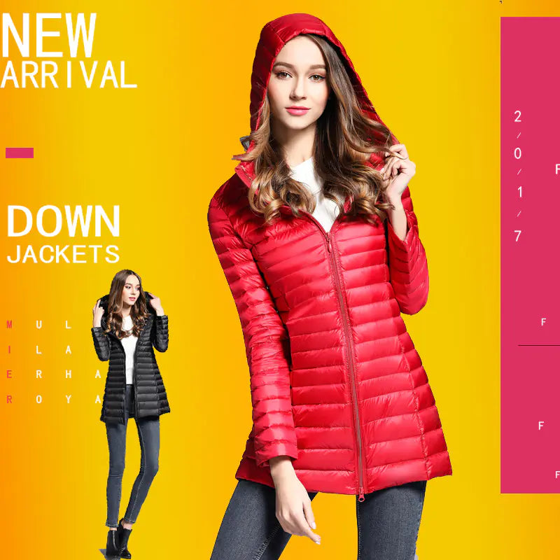Lightweight Women's Hooded Down Jacket for Winter Wear